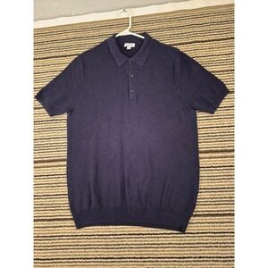 Sunspel Mens Navy Blue Knit Polo Shirt Short Sleeve Size M Made in Portugal
